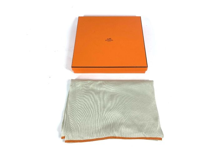 Hermès Bicolor Seidenschal von Hermes Orange Hellgrün - Ansicht 7
