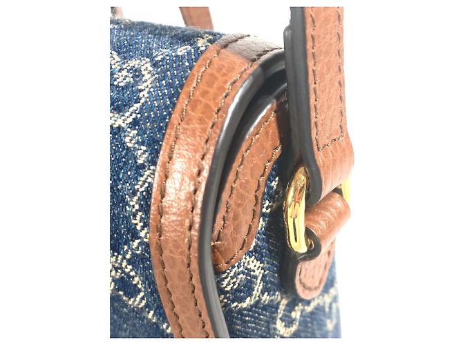 Pochette a spalla in denim e pelle Horsebit di Gucci Marrone Blu - vista 9