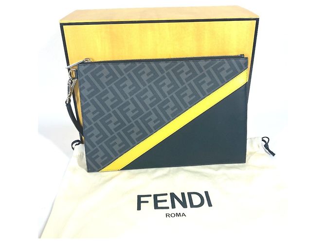 Pochette piatta diagonale Zucca Fendi Marrone Nero Giallo - vista 14