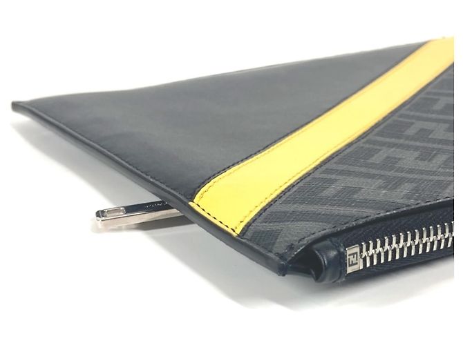 Pochette piatta diagonale Zucca Fendi Marrone Nero Giallo - vista 8