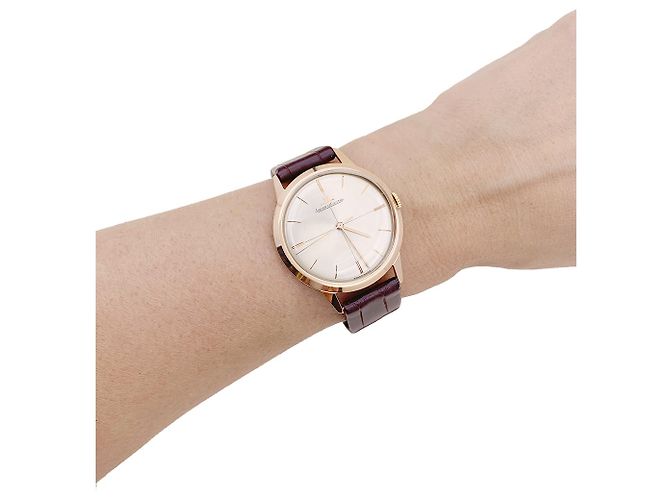 Jaeger Lecoultre watch, rose gold, leather strap. - view 5