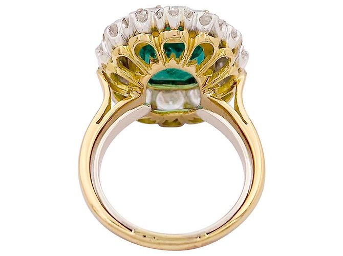 inconnue Anello Pompadour smeraldo, diamanti, platino e oro giallo. - vista 3