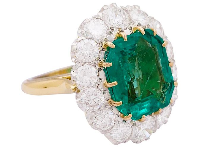 inconnue Anello Pompadour smeraldo, diamanti, platino e oro giallo. - vista 4