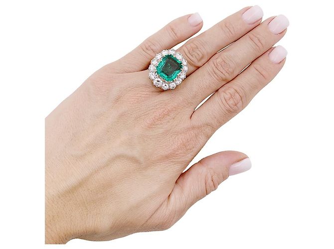 inconnue Anello Pompadour smeraldo, diamanti, platino e oro giallo. - vista 5