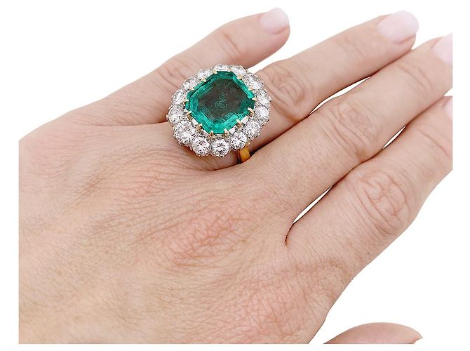 inconnue Anello Pompadour smeraldo, diamanti, platino e oro giallo. - vista 6
