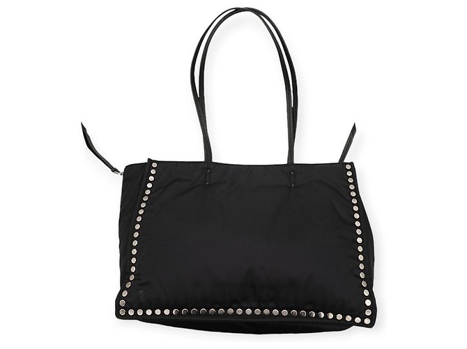 Bolsa tote Prada Re-Nylon preta e azul com rebites Preto - vista 2