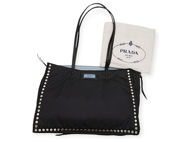 Bolsa tote Prada Re-Nylon preta e azul com rebites Preto - vista 8