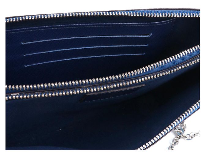 LOUIS VUITTON - Pochette Double Zip Louis Vuitton in tela rivestita Blue Escale - vista 10