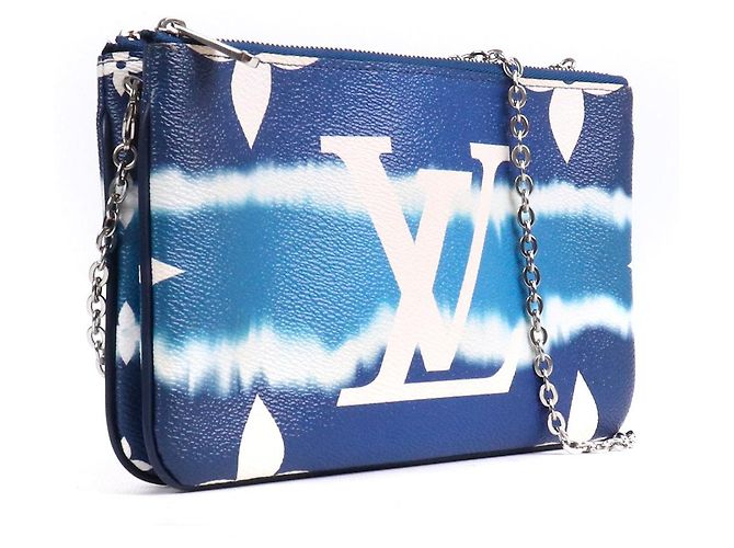 LOUIS VUITTON - Pochette Double Zip Louis Vuitton in tela rivestita Blue Escale - vista 2
