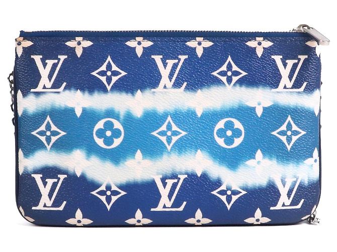 LOUIS VUITTON - Pochette Double Zip Louis Vuitton in tela rivestita Blue Escale - vista 3