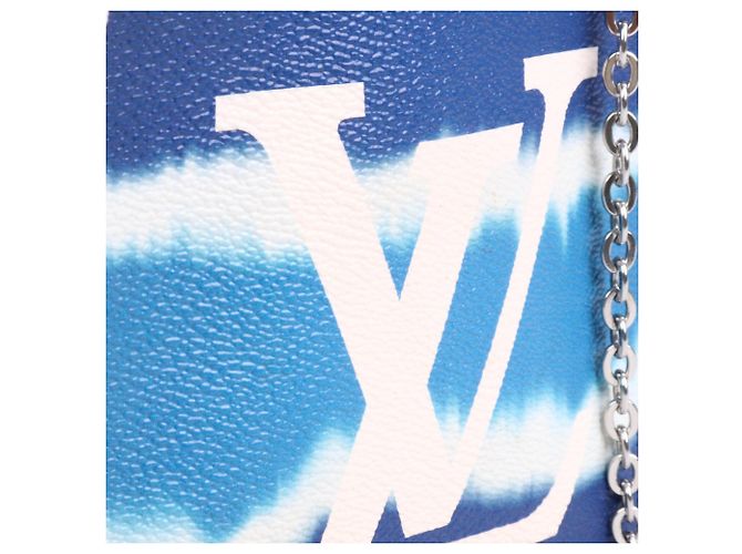 LOUIS VUITTON - Pochette Double Zip Louis Vuitton in tela rivestita Blue Escale - vista 5