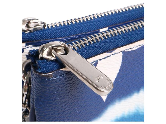 LOUIS VUITTON - Pochette Double Zip Louis Vuitton in tela rivestita Blue Escale - vista 6