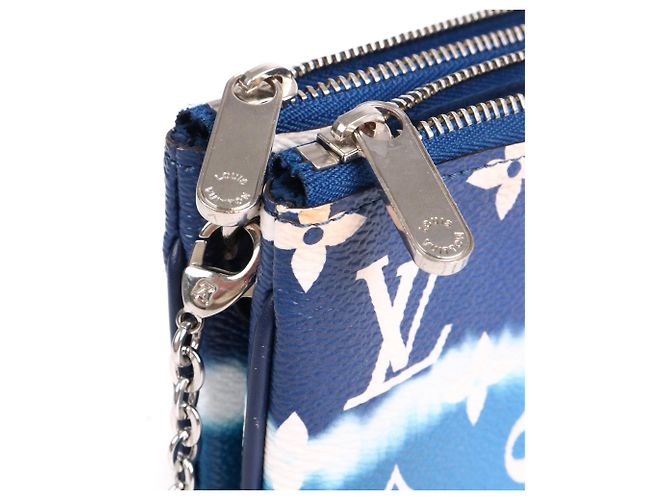 LOUIS VUITTON - Pochette Double Zip Louis Vuitton in tela rivestita Blue Escale - vista 7