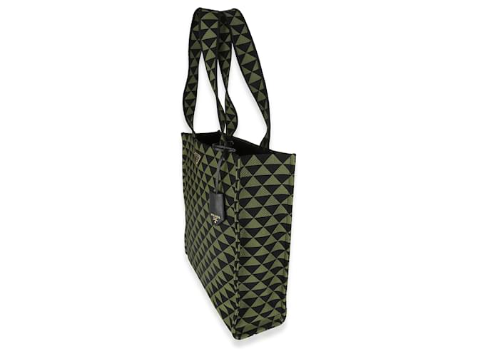Symbole Prada schwarze grüne Jacquard Triangolo-Symbol Einkaufstasche - Ansicht 3