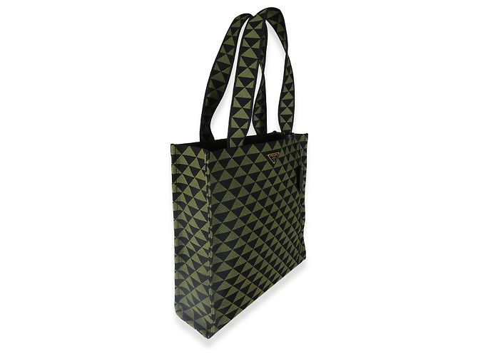 Symbole Prada schwarze grüne Jacquard Triangolo-Symbol Einkaufstasche - Ansicht 4