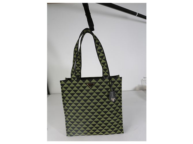 Symbole Prada schwarze grüne Jacquard Triangolo-Symbol Einkaufstasche - Ansicht 8
