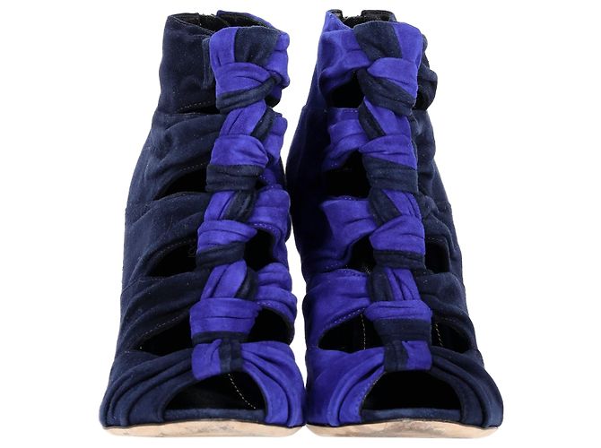 Stivaletti cut out bicolor Sergio Rossi in suede blu Blu chiaro - vista 3