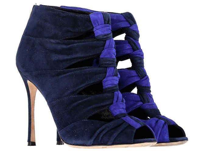 Stivaletti cut out bicolor Sergio Rossi in suede blu Blu chiaro - vista 4