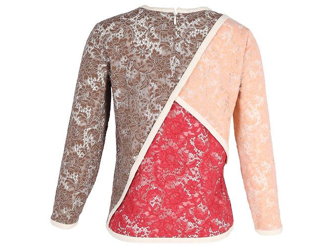 MSGM Spitzen-Patchwork Langarm-T-Shirt aus mehrfarbigem Polyamid Mehrfarben - Ansicht 3