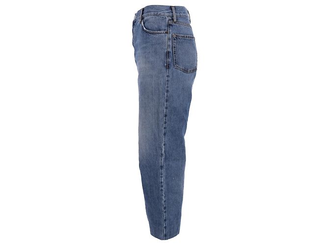 Pantalones de mezclilla azul de algodón de tiro alto, corte regular 3/4 de Balenciaga - vista 2