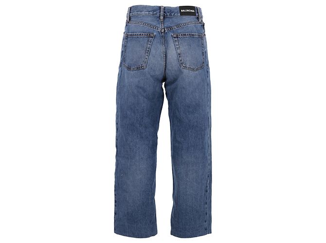 Pantalones de mezclilla azul de algodón de tiro alto, corte regular 3/4 de Balenciaga - vista 3