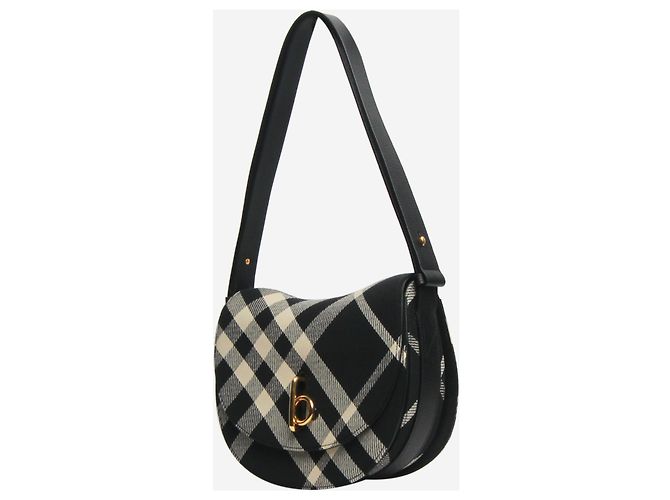 Burberry Borsa a spalla a quadri in jacquard nero - vista 2