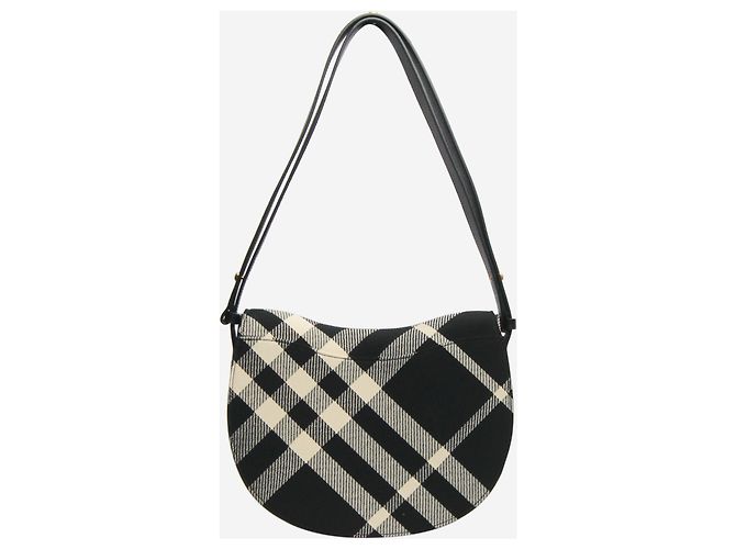 Burberry Borsa a spalla a quadri in jacquard nero - vista 3