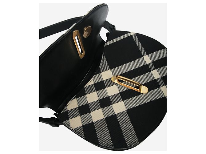 Burberry Borsa a spalla a quadri in jacquard nero - vista 6