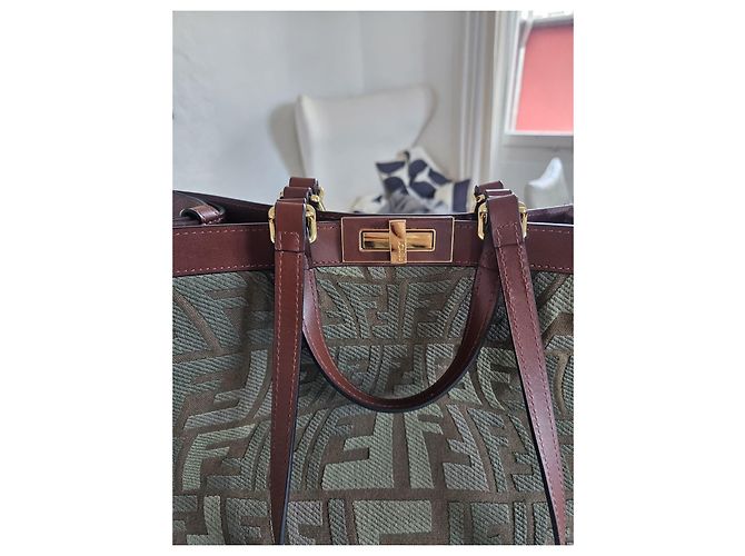 Borsa a Spalla Fendi 8BH374 FF Peekaboo X Tote Verde - vista 5