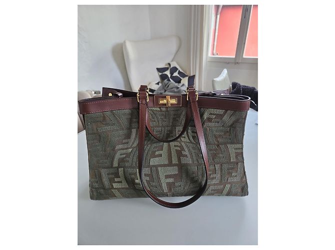 Borsa a Spalla Fendi 8BH374 FF Peekaboo X Tote Verde - vista 7