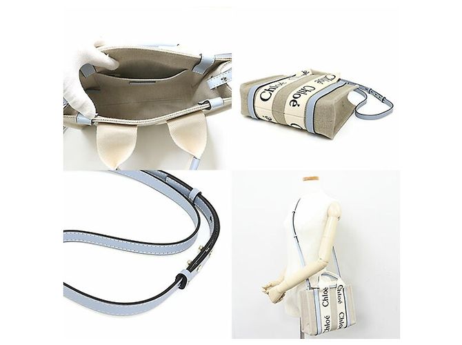 Chloé WOODY Borsa Tote Piccola Bianco Blu - vista 2