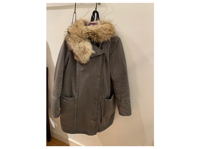 Parka Yves Salomon Taupe de Algodón y Piel Gris pardo - vista 2