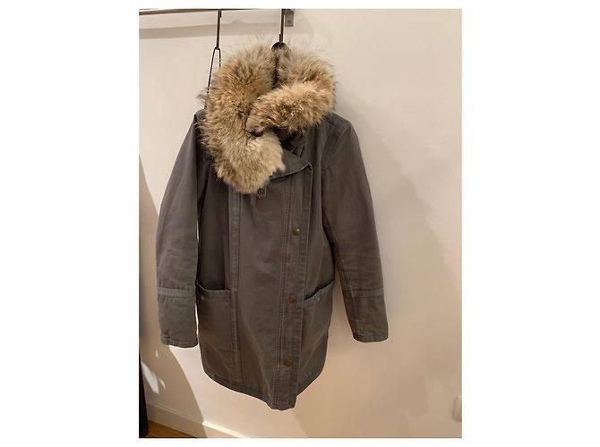 Parka Yves Salomon Taupe de Algodón y Piel Gris pardo - vista 5