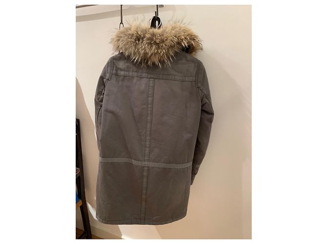 Parka Yves Salomon Taupe de Algodón y Piel Gris pardo - vista 6