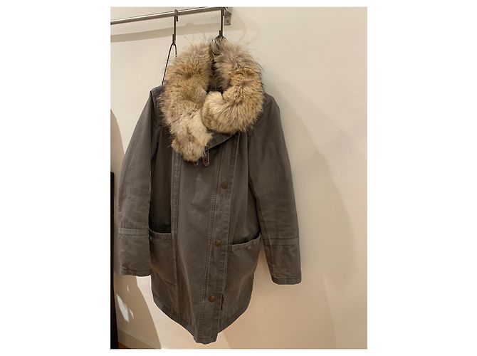 Parka Yves Salomon Taupe de Algodón y Piel Gris pardo - vista 7