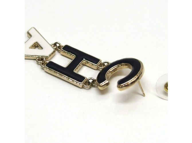 Chanel B22A Steckerohrringe Schwarz Weiß Golden - Ansicht 6