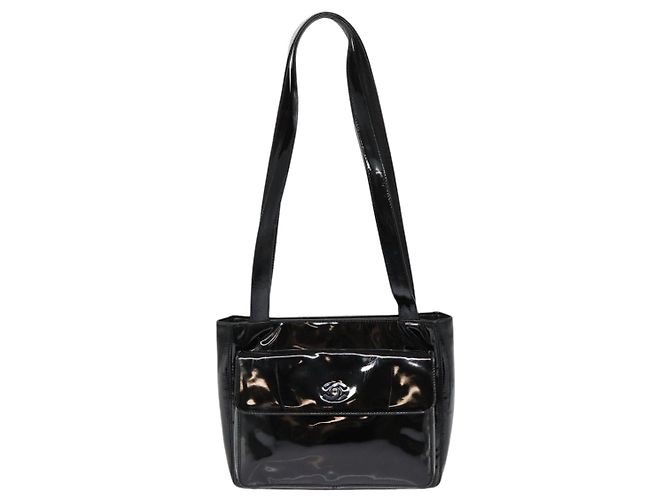 CHANEL COCO Borsa a spalla in pelle verniciata Nera Argento CC Auth yk14331 Nero - vista 2
