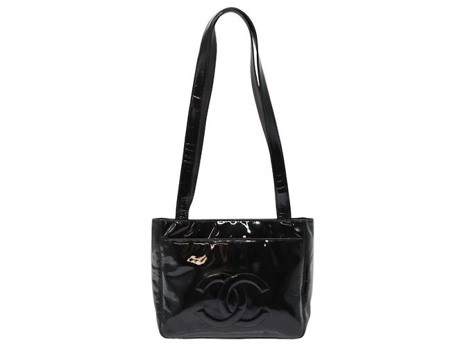 CHANEL COCO Borsa a spalla in pelle verniciata Nera Argento CC Auth yk14331 Nero - vista 3