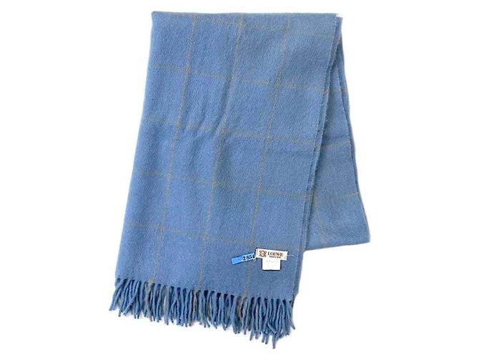 Stola in Cashgora a quadri blu chiaro Loewe - vista 2