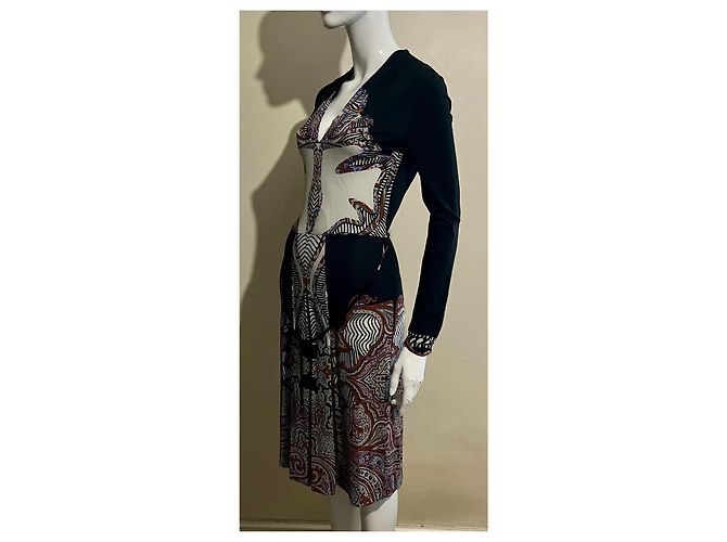 Atemberaubendes ETRO-Kleid mit Ledergürtel Schwarz Mehrfarben - view 2