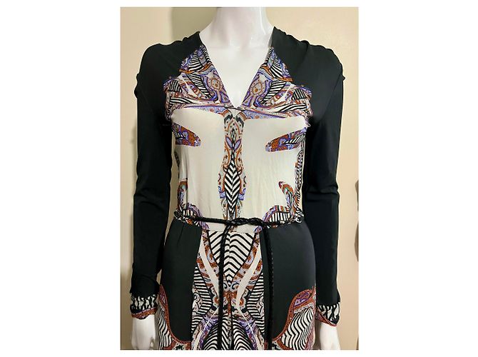 Atemberaubendes ETRO-Kleid mit Ledergürtel Schwarz Mehrfarben - view 3