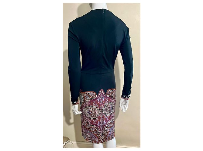 Atemberaubendes ETRO-Kleid mit Ledergürtel Schwarz Mehrfarben - view 7