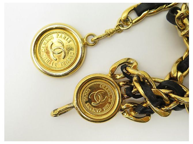 Medaillon VINTAGE CHANEL LOGO CC GÜRTEL VERSCHLUNGENES LEDER T70 GOLDMETALL Golden - Ansicht 11