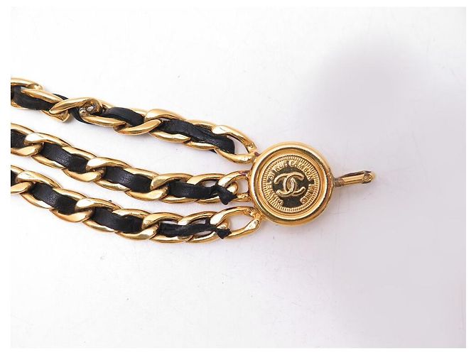 Medaillon VINTAGE CHANEL LOGO CC GÜRTEL VERSCHLUNGENES LEDER T70 GOLDMETALL Golden - Ansicht 13