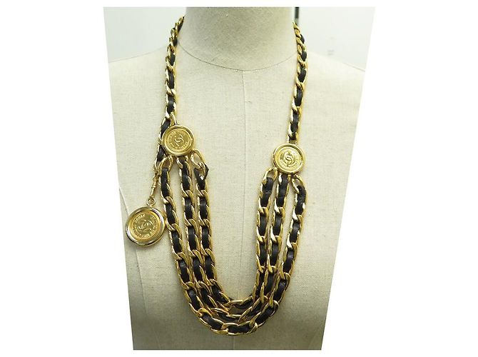 Medaillon VINTAGE CHANEL LOGO CC GÜRTEL VERSCHLUNGENES LEDER T70 GOLDMETALL Golden - Ansicht 2