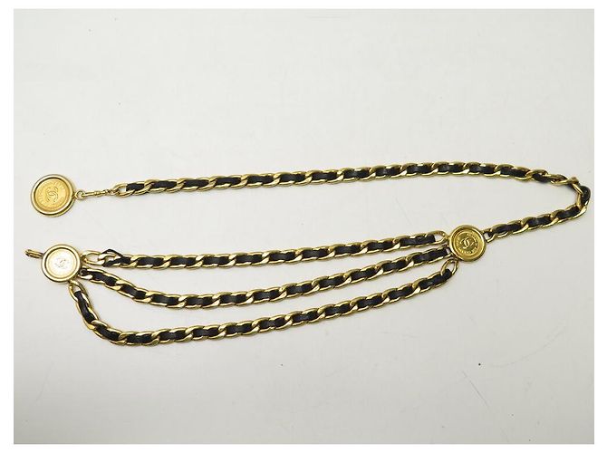 Medaillon VINTAGE CHANEL LOGO CC GÜRTEL VERSCHLUNGENES LEDER T70 GOLDMETALL Golden - Ansicht 3