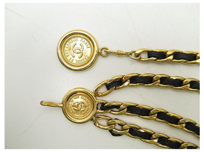 Medaillon VINTAGE CHANEL LOGO CC GÜRTEL VERSCHLUNGENES LEDER T70 GOLDMETALL Golden - Ansicht 4