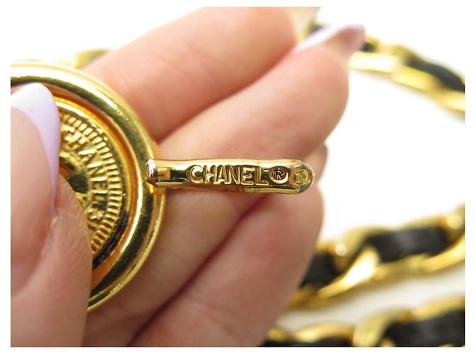 Medaillon VINTAGE CHANEL LOGO CC GÜRTEL VERSCHLUNGENES LEDER T70 GOLDMETALL Golden - Ansicht 5