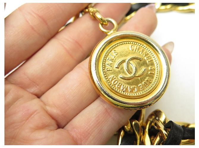 Medaillon VINTAGE CHANEL LOGO CC GÜRTEL VERSCHLUNGENES LEDER T70 GOLDMETALL Golden - Ansicht 6