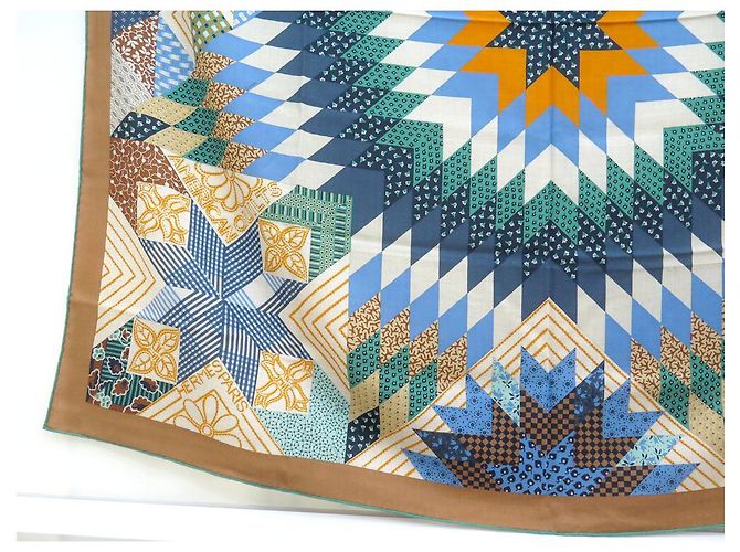 Aline Hermès NOVE CHALE HERMES AMERICAN QUILTS H243844S CACHEMIRE E SETA BEIGE SCIALLE - vista 4